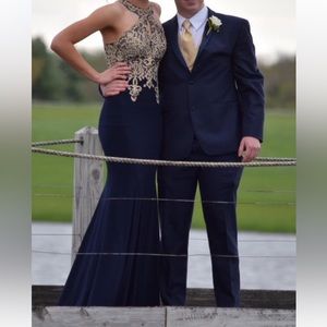 Navy/Gold Size 4 Prom Dress